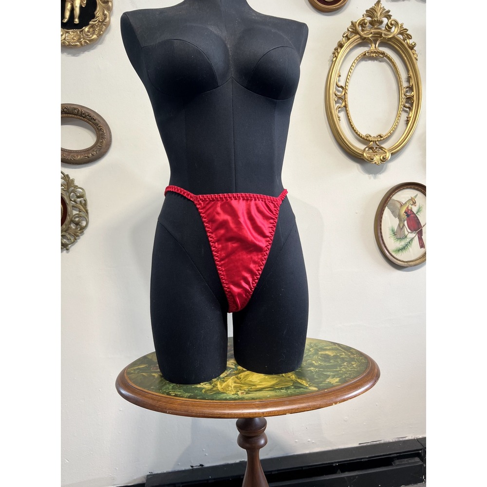Vintage 100% Silk Red Ruffled High Cut Thong Panties Size S